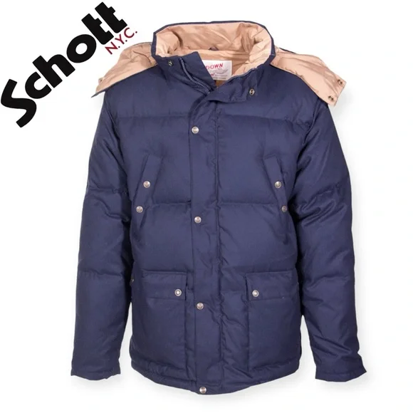 Schott NYC Down Filled Hooded Puffer Parka Jacket Men's Navy Size 3XL 9040D - Picture 2 of 16